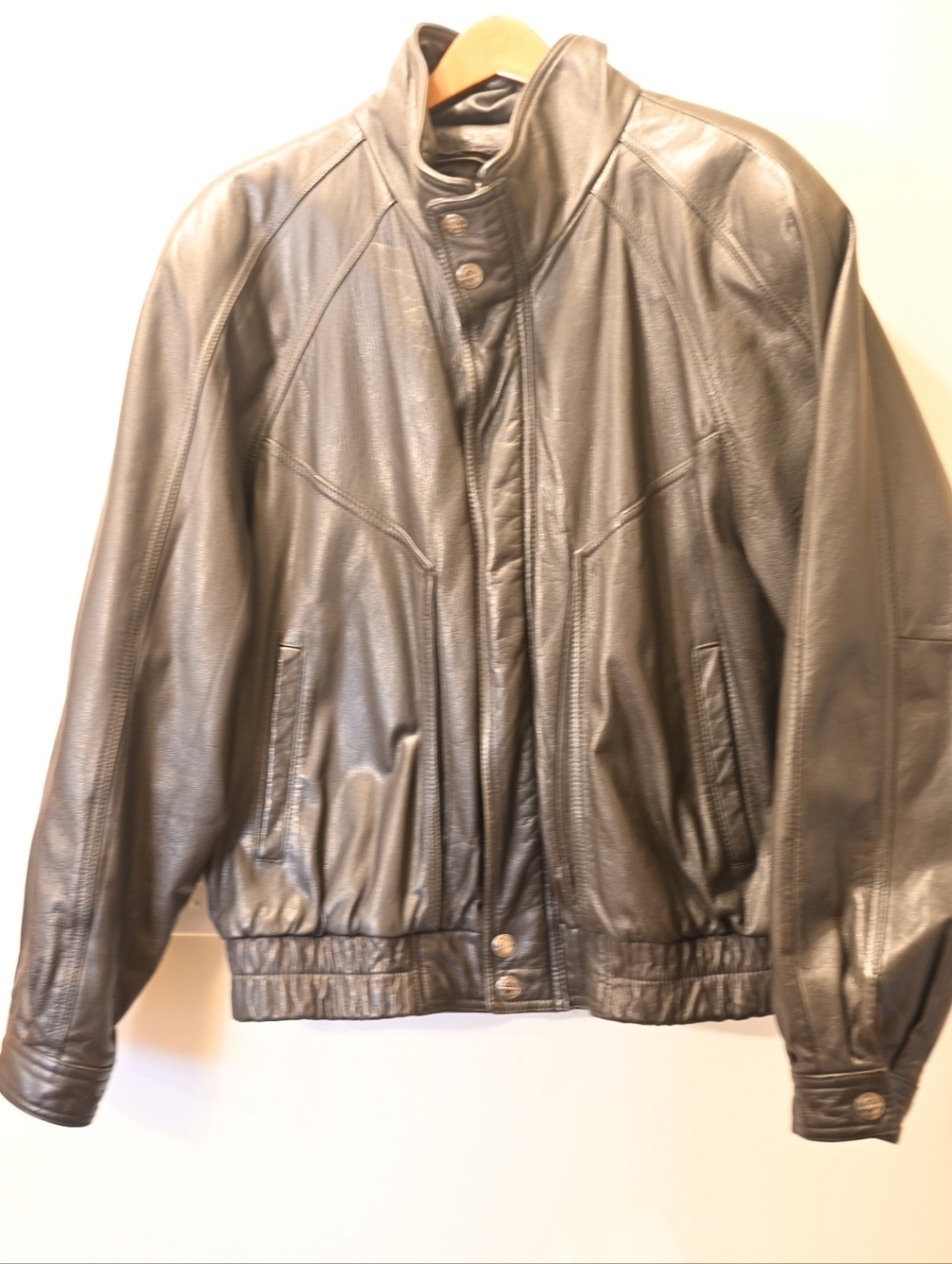 Wilson Brown 100% Genuine Leather Bomber Jacket with Snap Collar Zip Closure XL